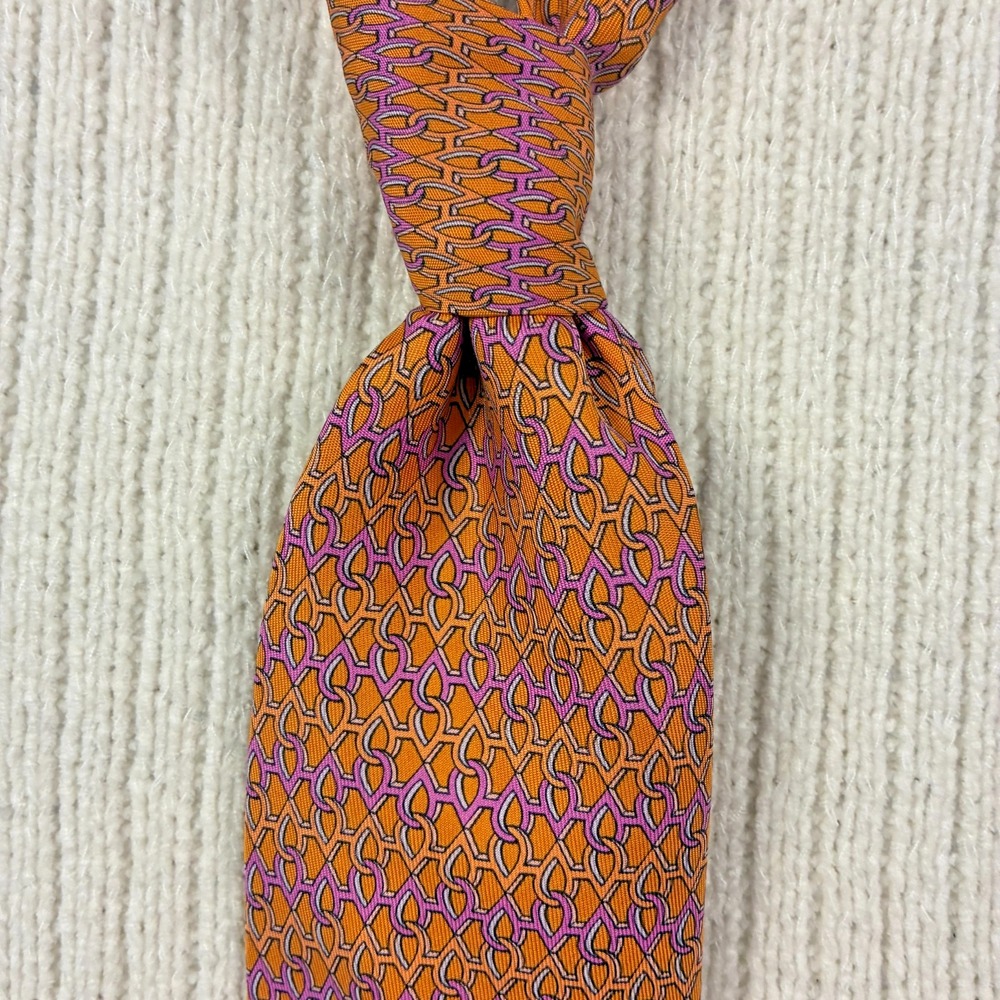 Hermes Silk Tie Chain Link Chained Teardrop Pattern 7958 EA Made in France - Picture 2 of 8